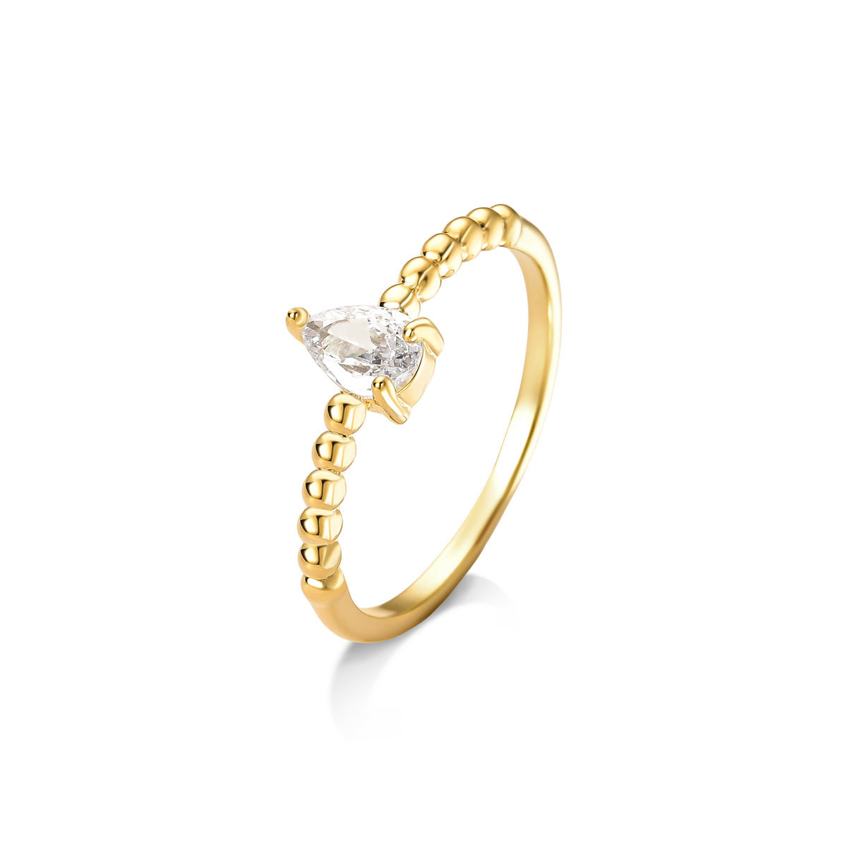 Anel Gota Cristal Com Bolinha Banhado A Ouro 18k