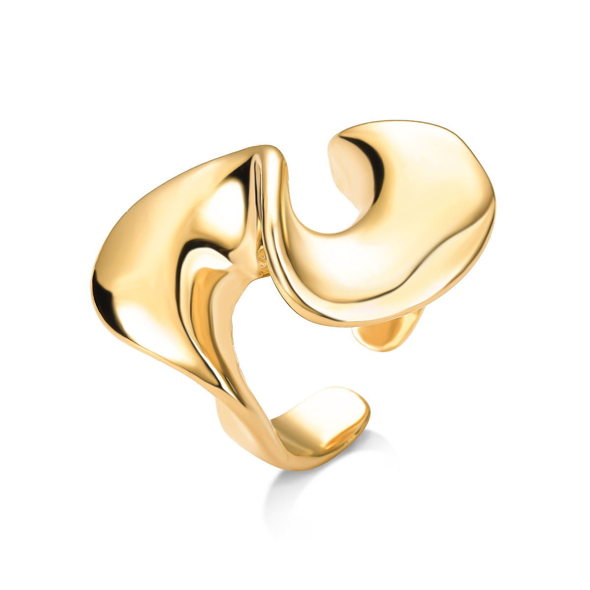 Anel Ajustável Orgânico Ondulado Banhado a Ouro 18K
