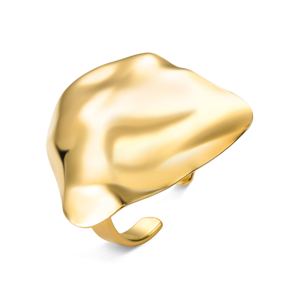 Anel Ajustável com Chapa Orgânica Banhado a Ouro 18K