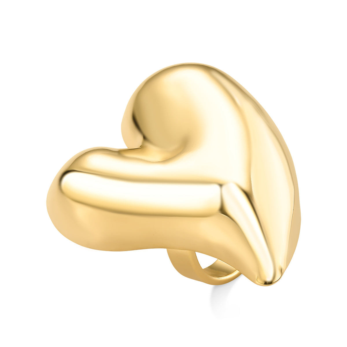 Anel Ajustável Coração Puffer Banhado a Ouro 18K