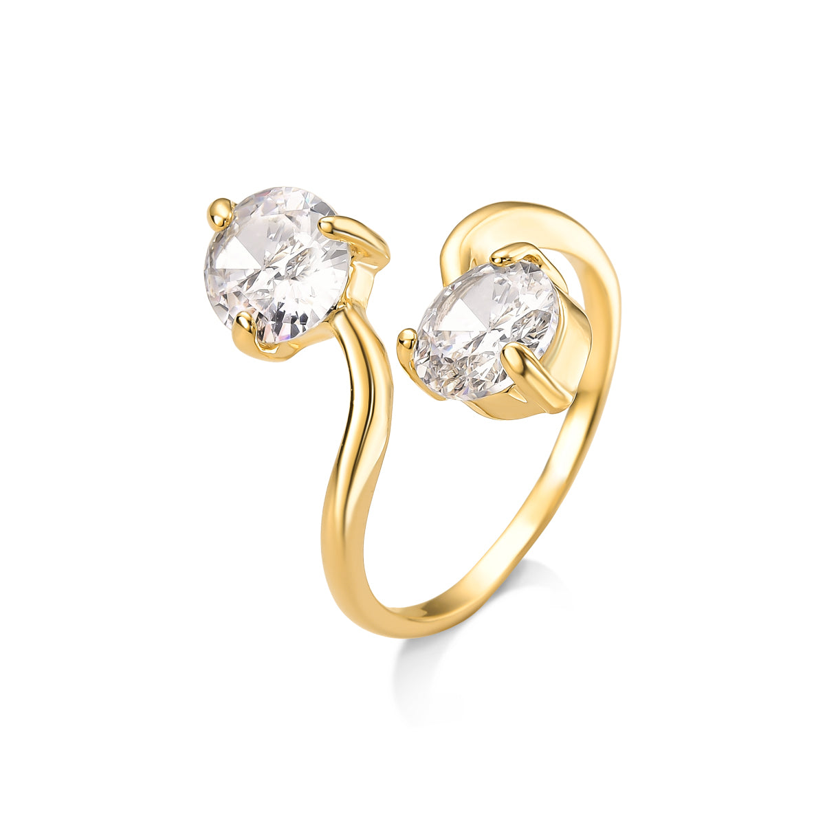 Anel com Duas Zircônias Ajustável Banhado a Ouro 18K