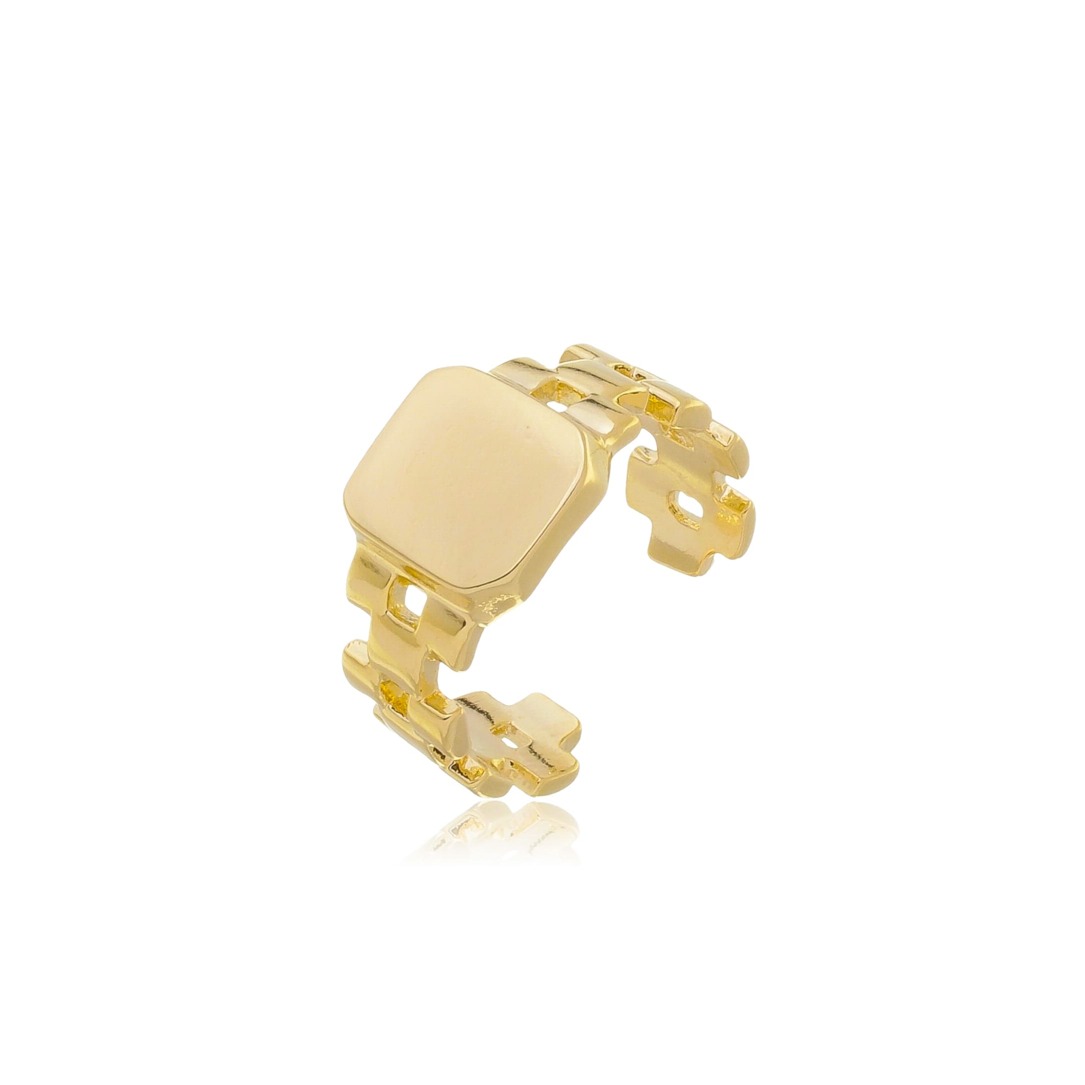 Anel Ajustável Quadrado Crab Banhado A Ouro 18K