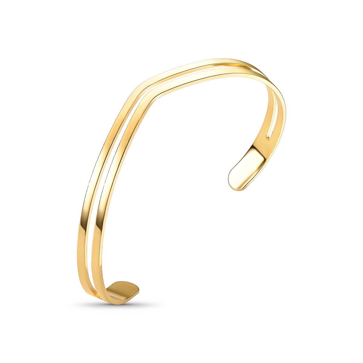Bracelete Dois Fios Laminado Liso Banhado a Ouro 18k