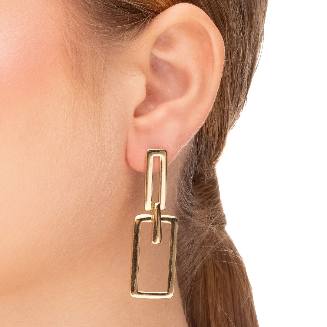 Brinco Elo Quadrado Banhado a Ouro 18K