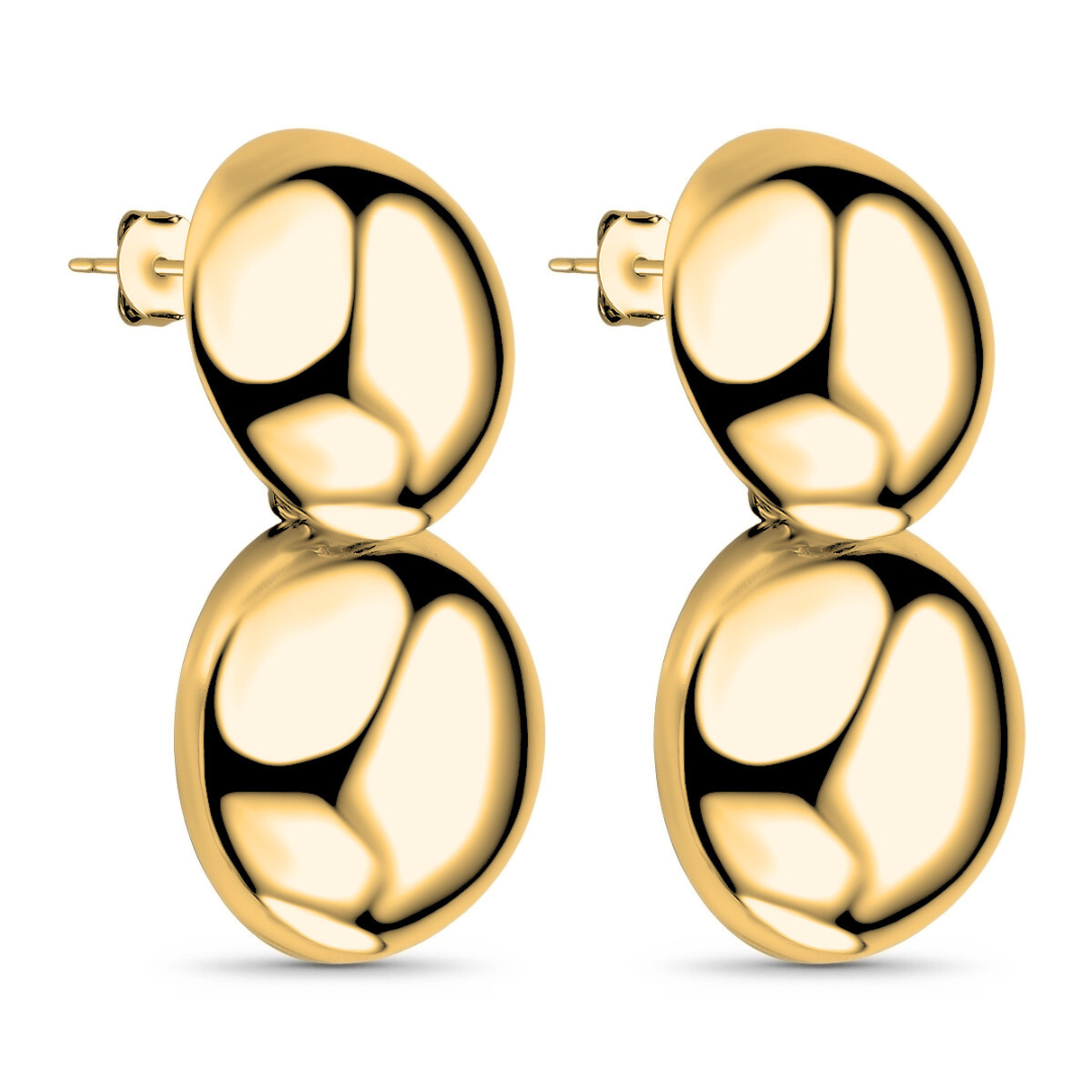 Brinco Duas Esferas Grandes Banhado a Ouro 18k