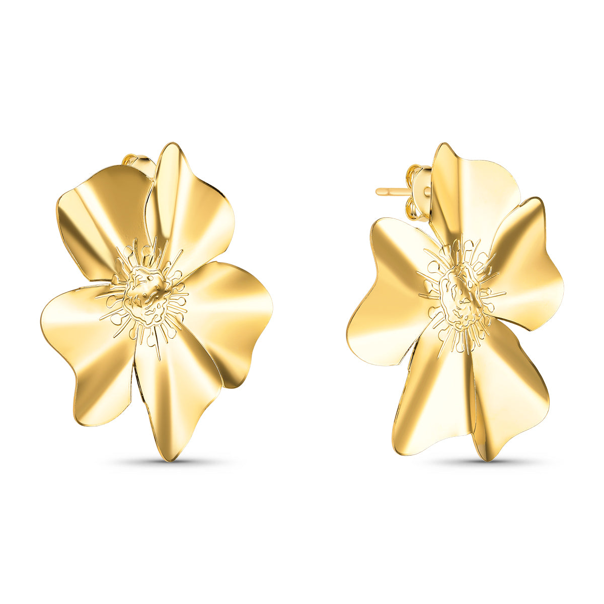 Brinco Flor Grande Banhado a Ouro 18K