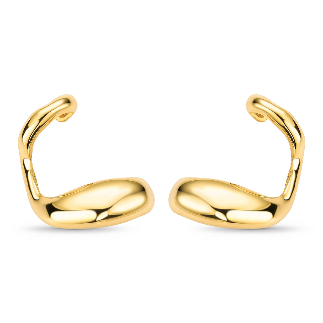Brinco Ear Cuff Orgânico Liso Banhado a Ouro 18K