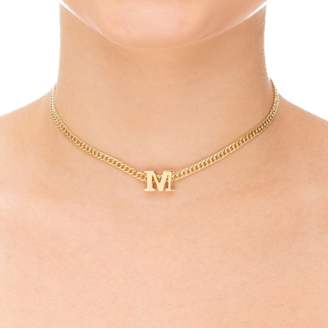 Colar Choker Grume 1x1 Pingente De Letras Banhado a Ouro 18K