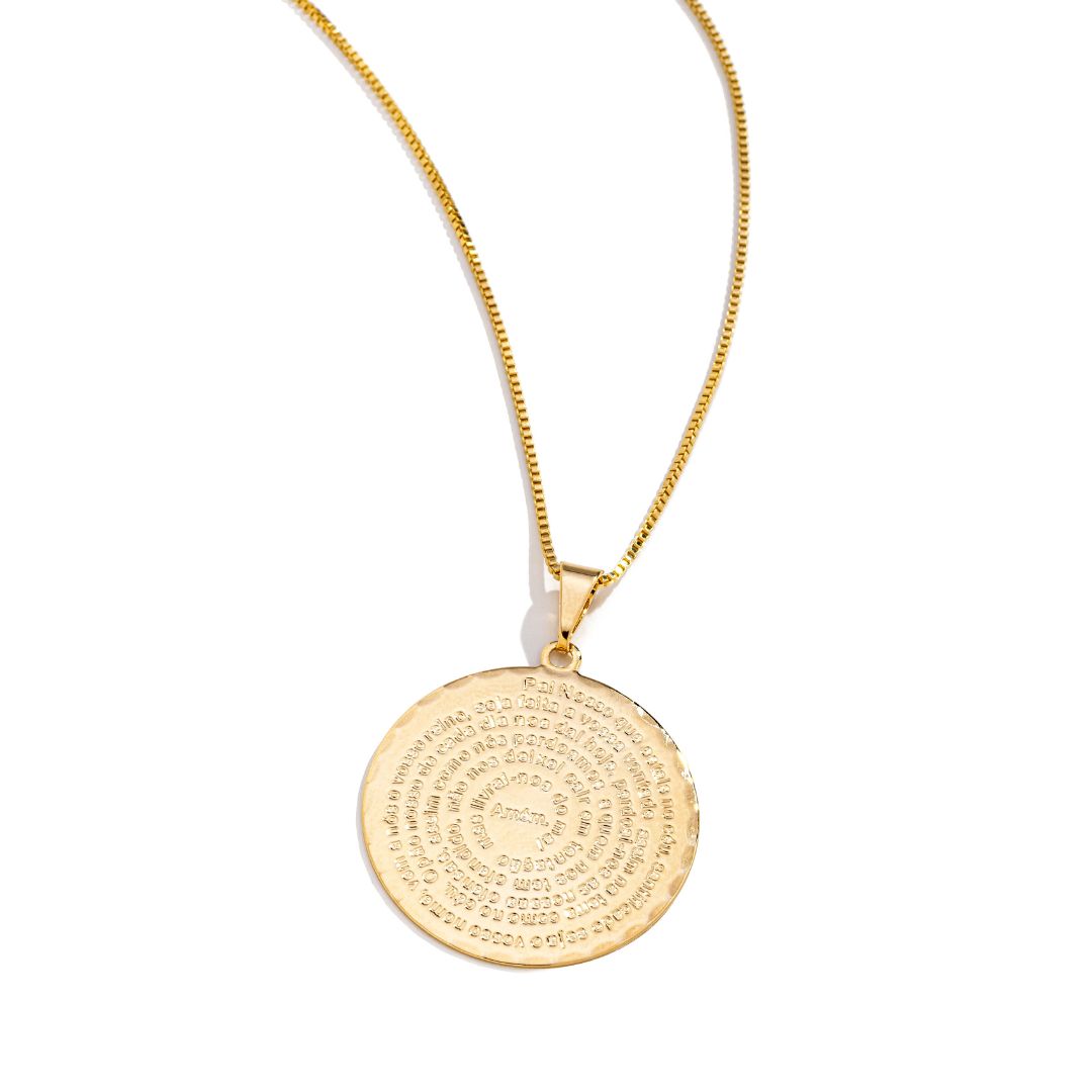Colar Medalha Pai Nosso Banhado a Ouro 18K