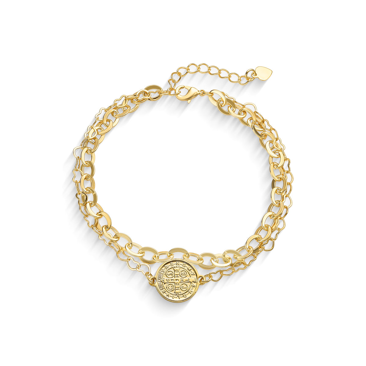 Pulseira São Bento com Elos Dupla Banhado a Ouro 18K