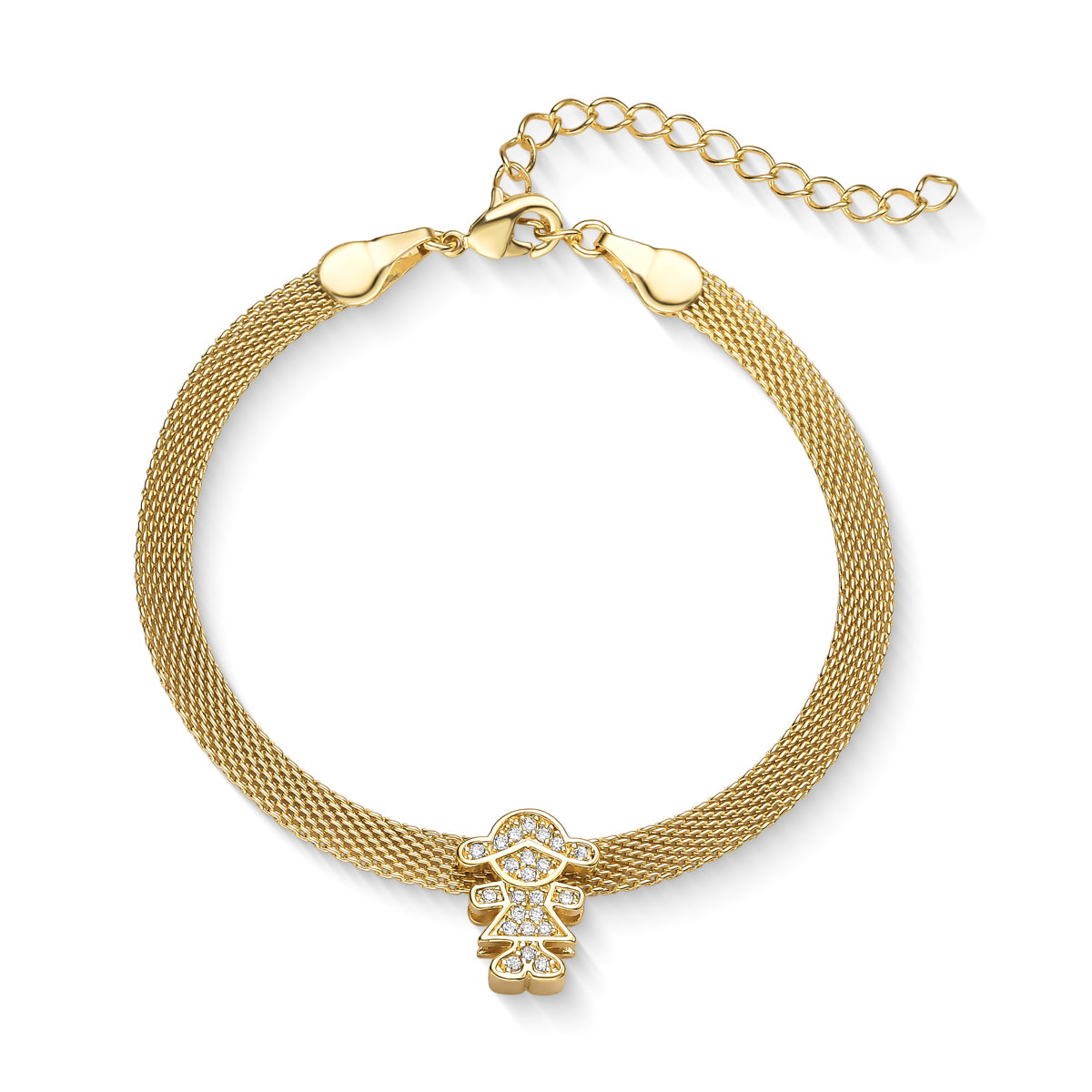 Pulseira Esteira Menina Cravejada Banhado a Ouro 18K