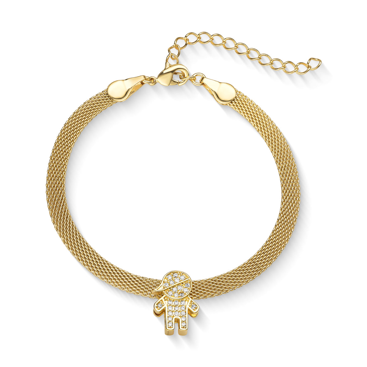 Pulseira Esteira Menino Cravejado Banhado a Ouro 18K