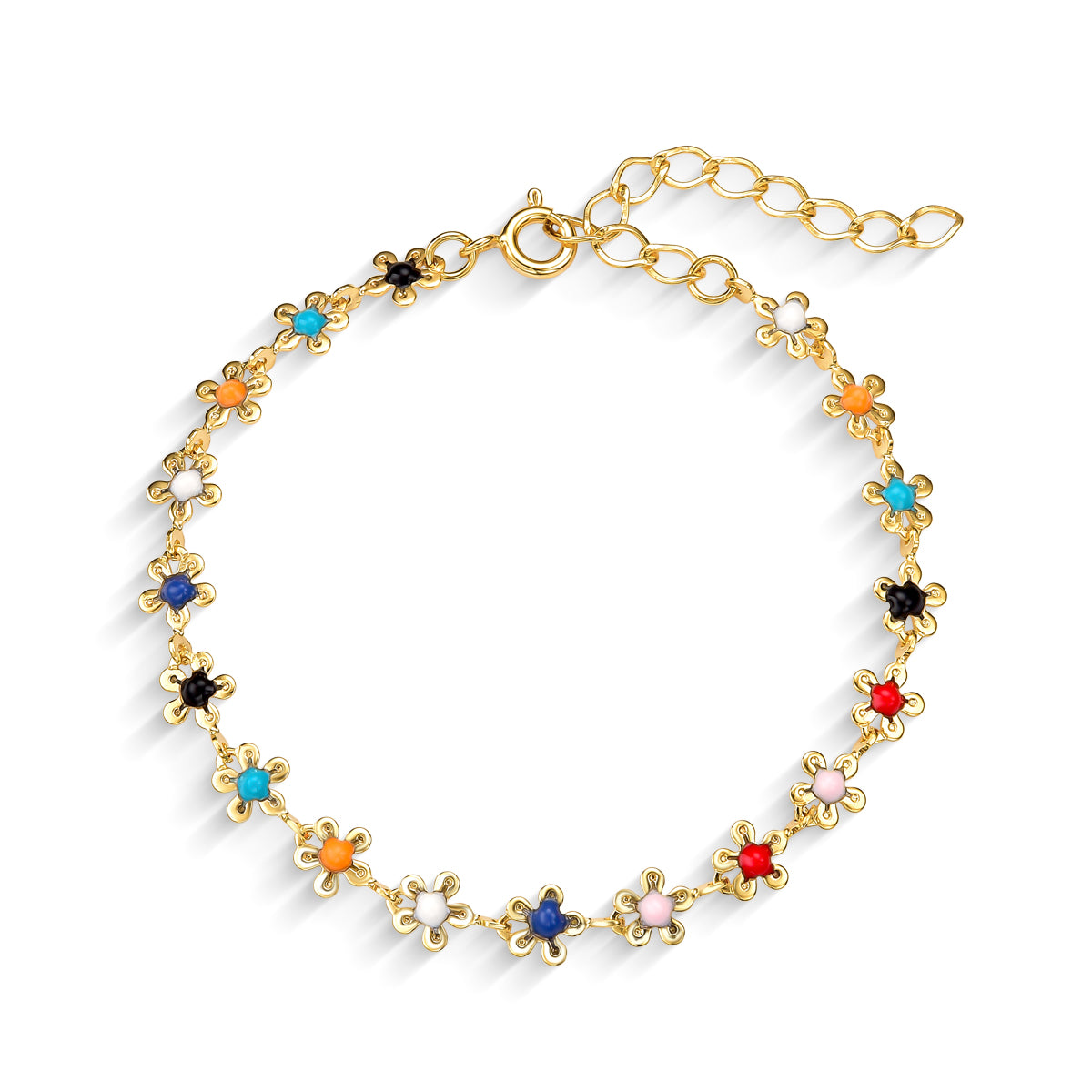 Pulseira Florzinha Colorida Banhada A Ouro 18K