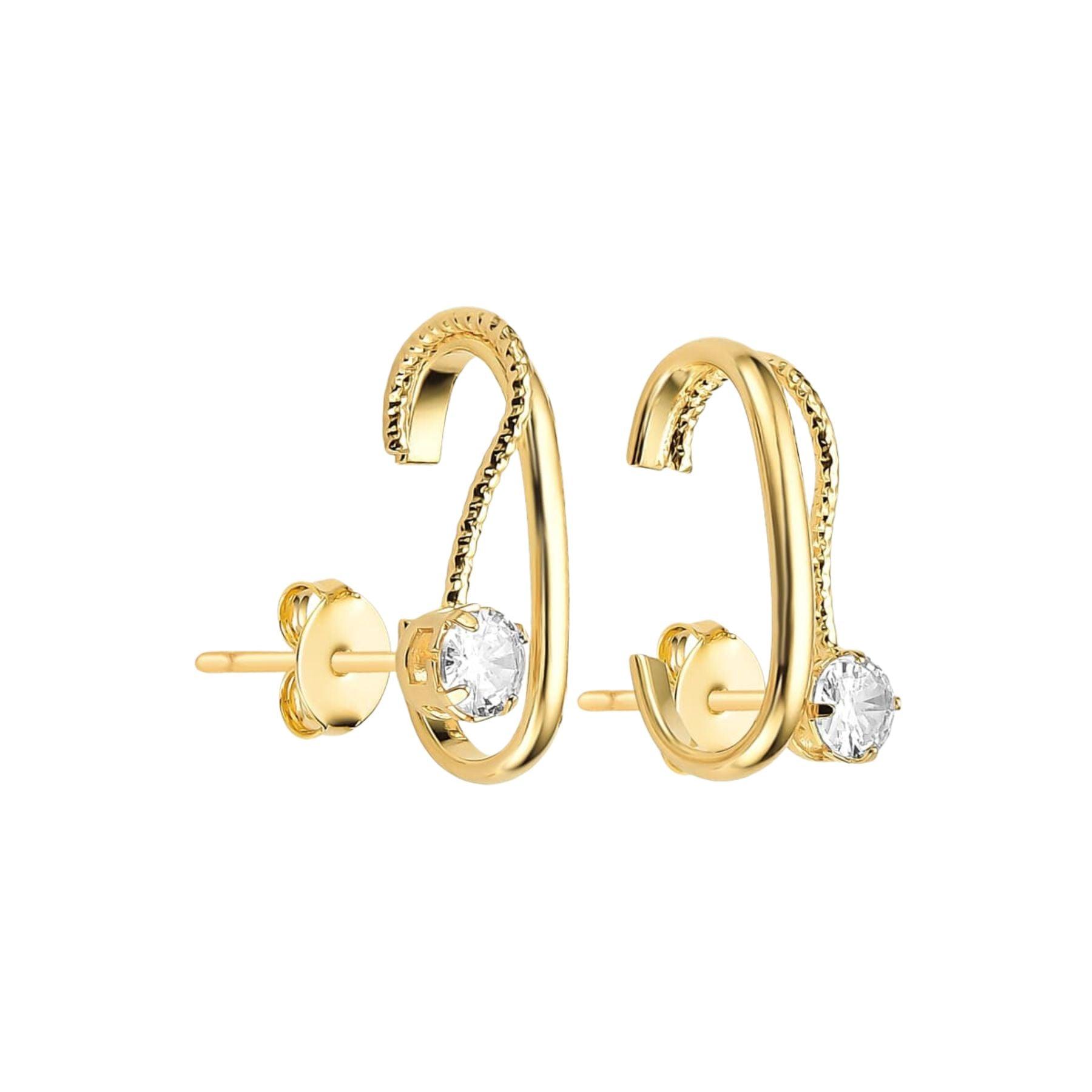 Brinco Duplo com Zircônia Banhado a Ouro 18k