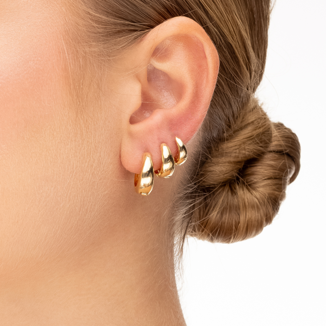 Brinco Trio Argola Articulada Lisa Banhado a Ouro 18k