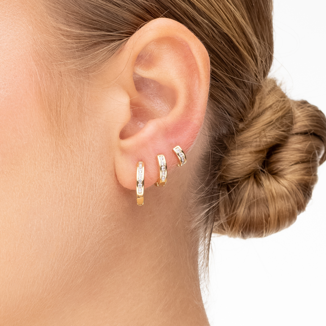 Brinco Trio De Argola Articulada com Zircônia Banhado a Ouro 18k