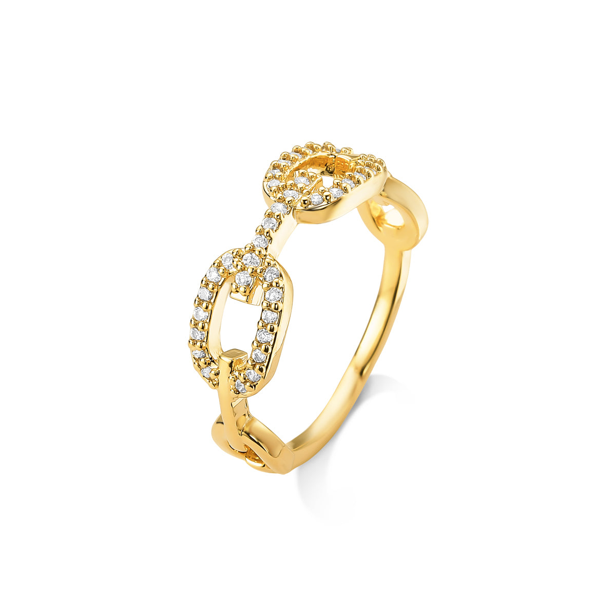 Anel com Elos Cravejados e Lisos Banhado a Ouro 18k