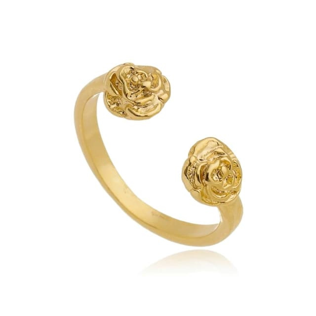 Anel Ajustável Rosa Falange Banhado A Ouro 18K
