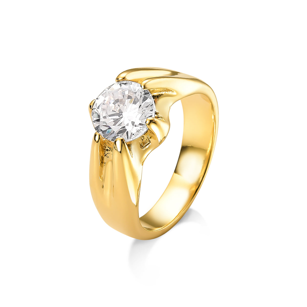 Anel Liso com Zircônia Cristal 8mm Banhado a Ouro 18K
