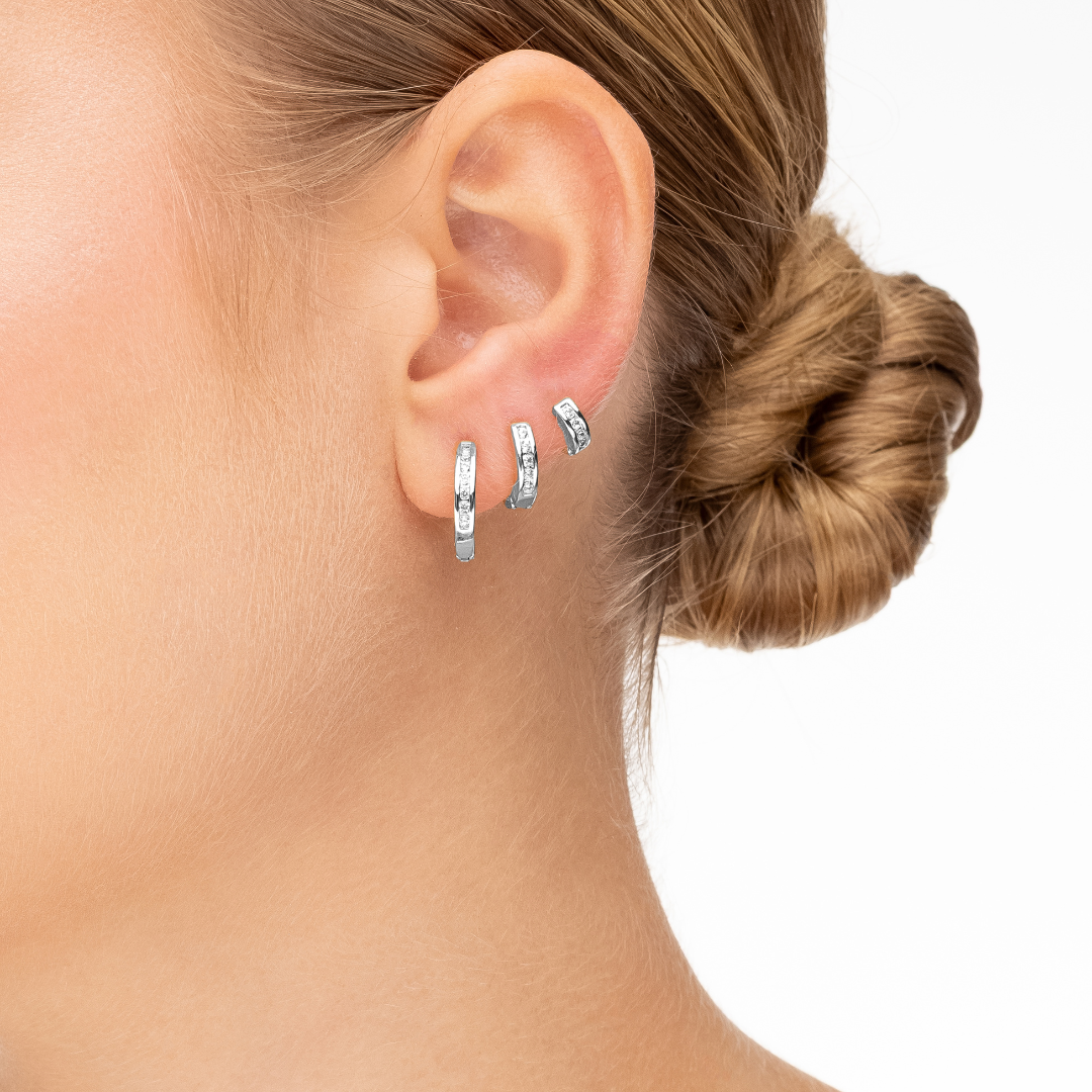 Trio de Brincos Argola Articulada com Zircônia Prata