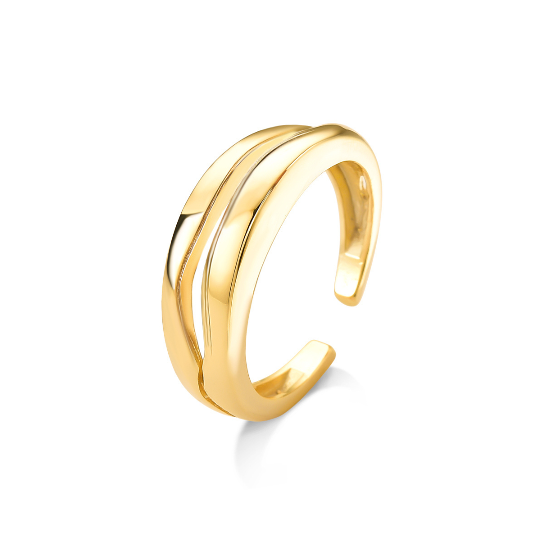 Anel Dois Fios Ondulados Banhado a Ouro 18K