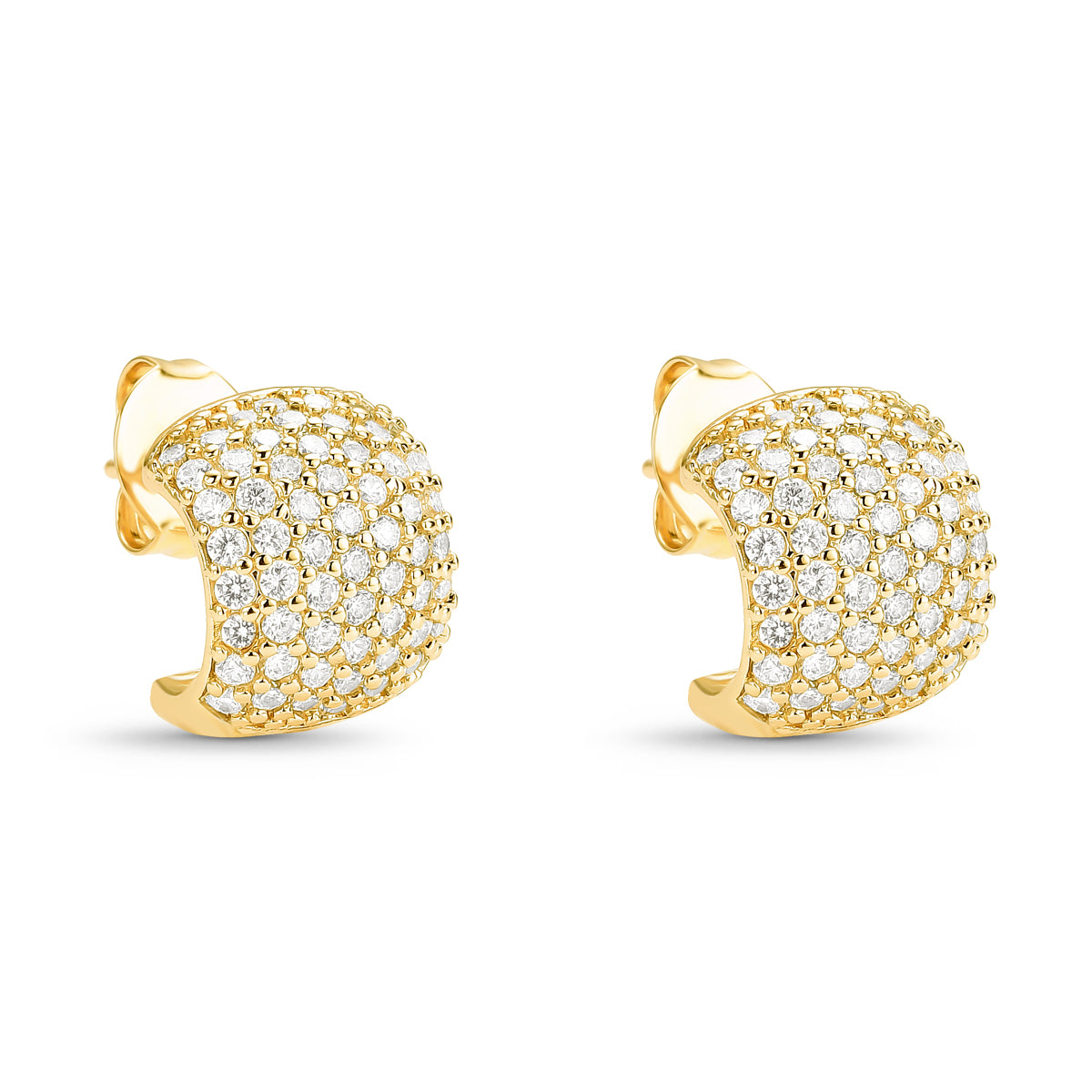 Brinco Meia Argola Média Cravejada Cristal Banhado a Ouro 18k