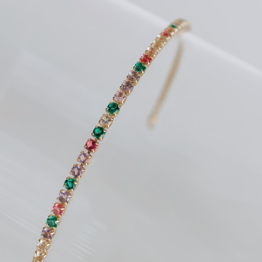 Pulseira Riviera Colorida Banhada A Ouro 18K
