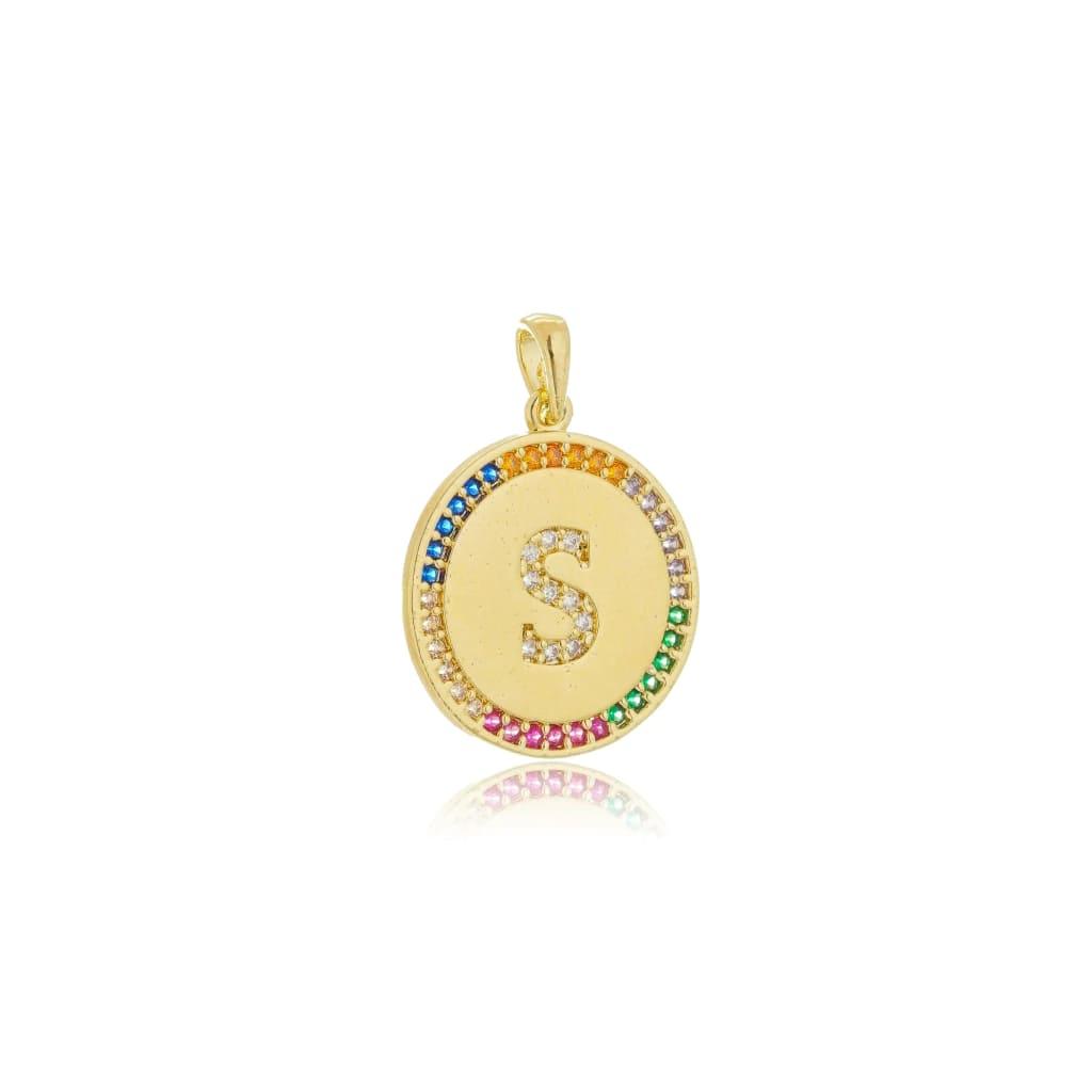 Colar Pingente Iniciais com Zircônias Coloridas Banhado a Ouro 18K - Mafê Acessórios