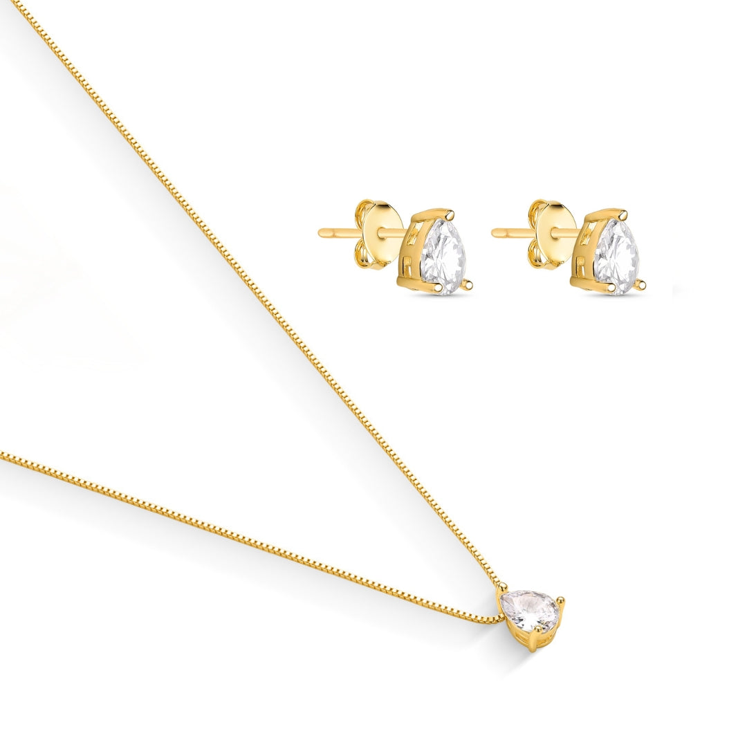 Conjunto com Ponto de Luz em Gota Banhado a Ouro 18K