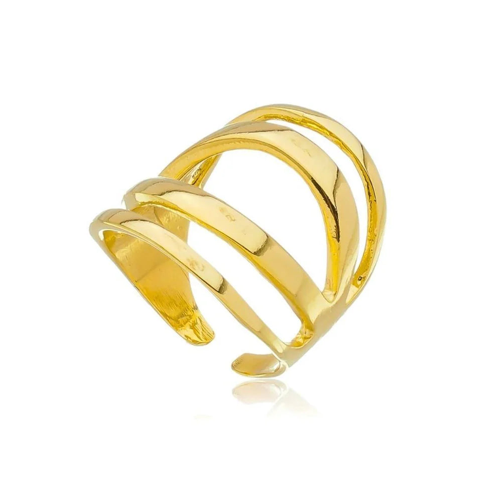 Anel Ajustável Quatro Fios Banhado A Ouro 18K
