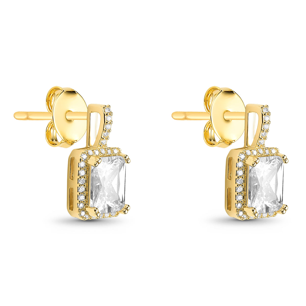 Conjunto Corrente Veneziana Brinco e Pingente Cravejado com Baguete de Zircônia Cristal Banhado a Ouro 18k