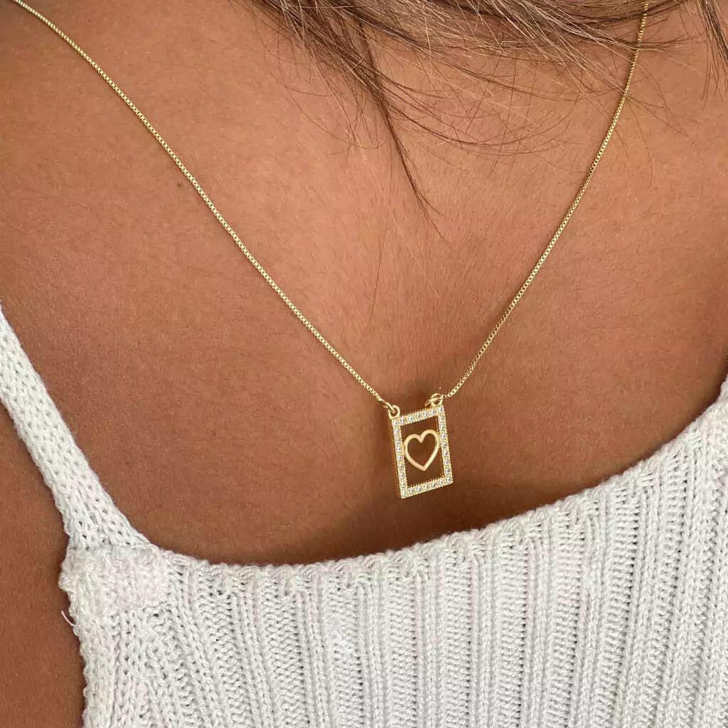 Escapulário Coração e Cruz Banhado a Ouro 18k