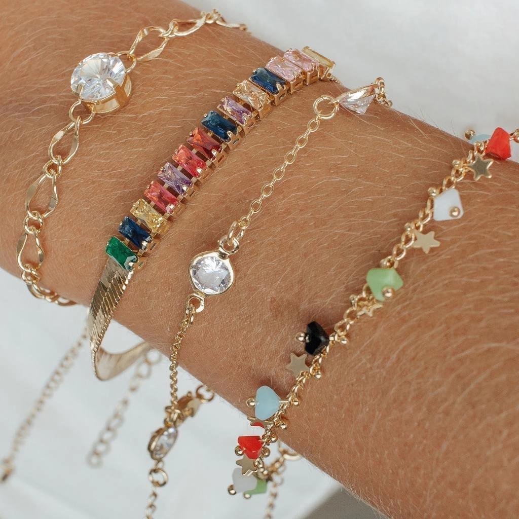Pulseira Zircônias Cristais Banhada A Ouro 18K