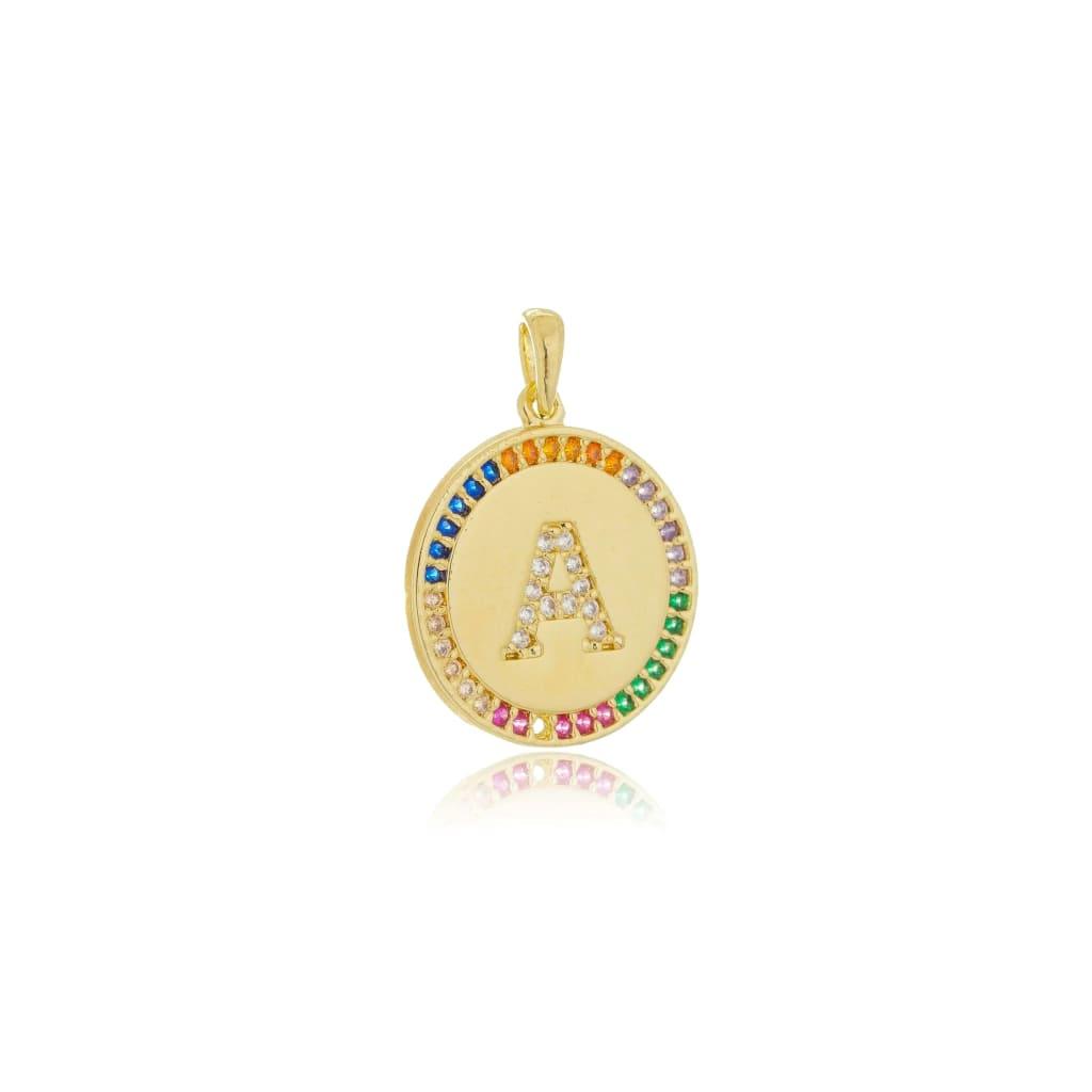 Colar Pingente Iniciais com Zircônias Coloridas Banhado a Ouro 18K - Mafê Acessórios