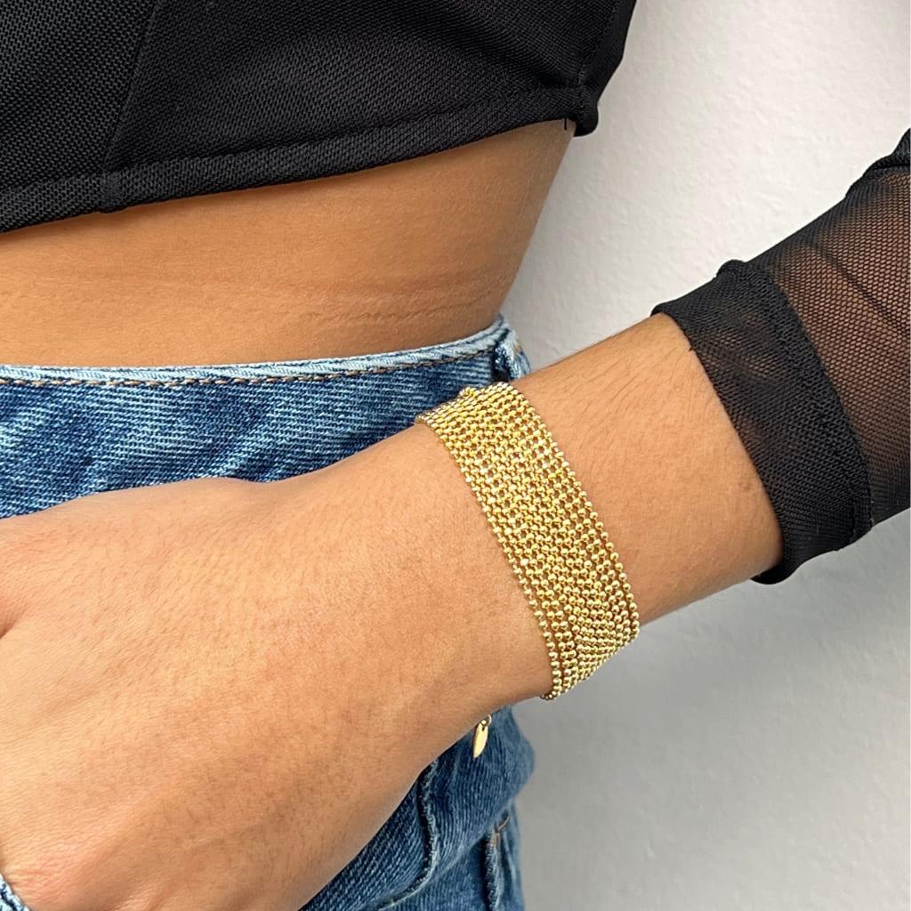 Pulseira Bolinhas Diamantadas Banhado a Ouro 18K