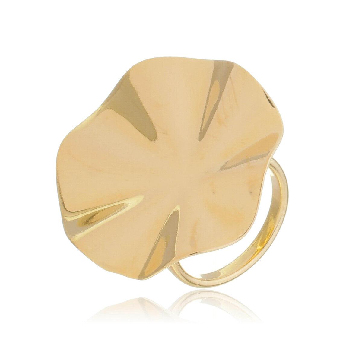 Anel Pingente Amassado Banhado a Ouro 18K