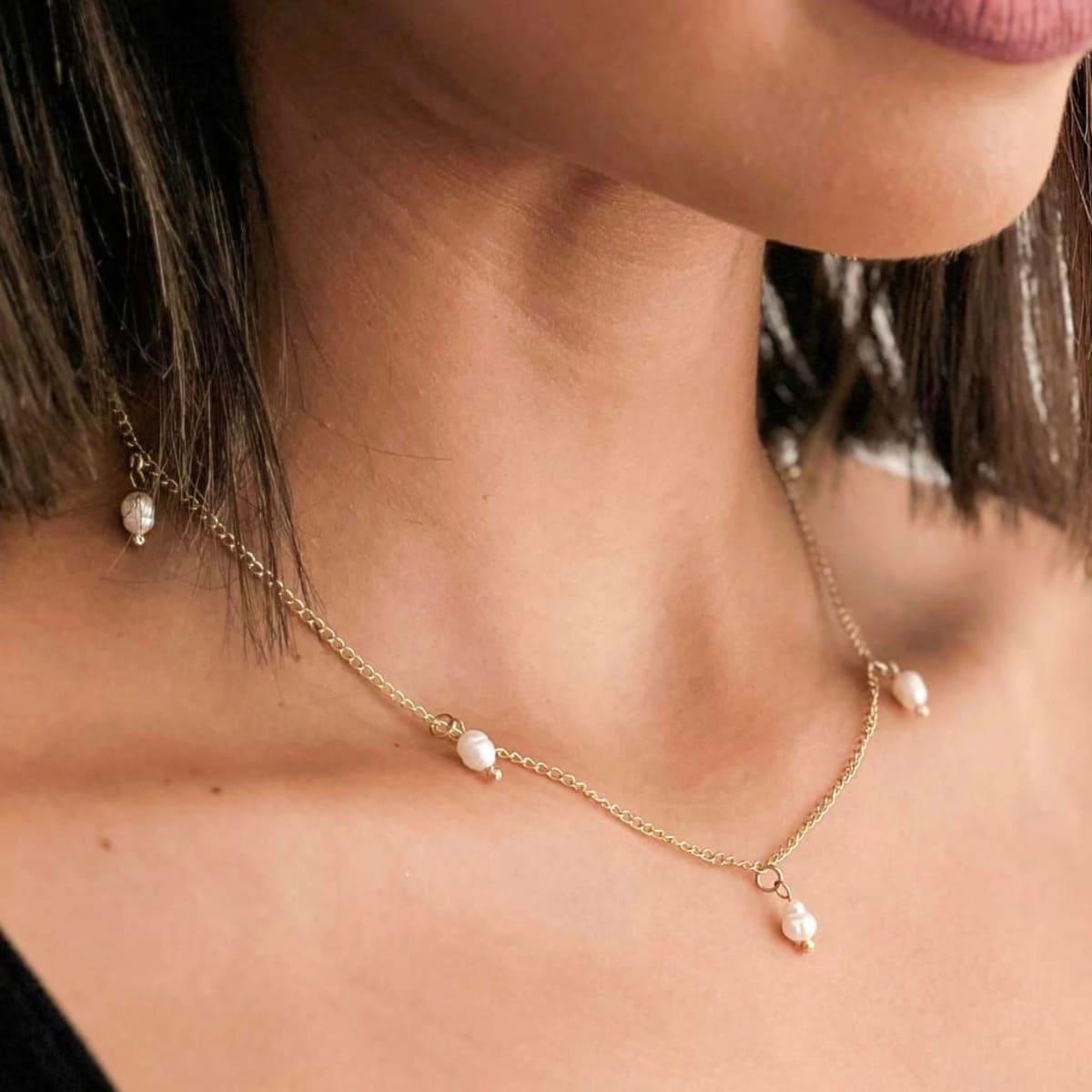 Choker Pérolas Naturais Banhada a Ouro 18k - Mafê Acessórios