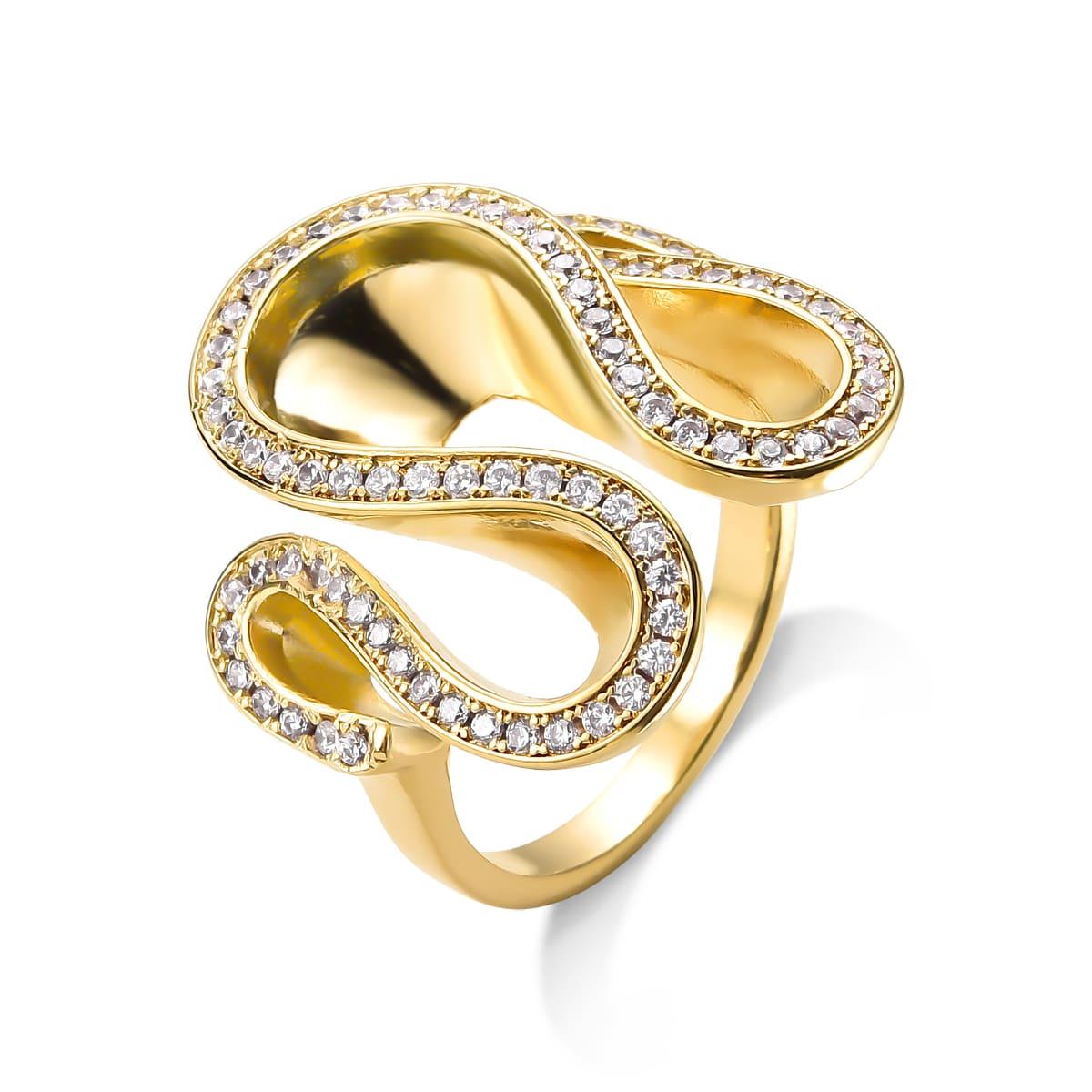 Anel Curvas com Zircônia Banhado a Ouro 18K