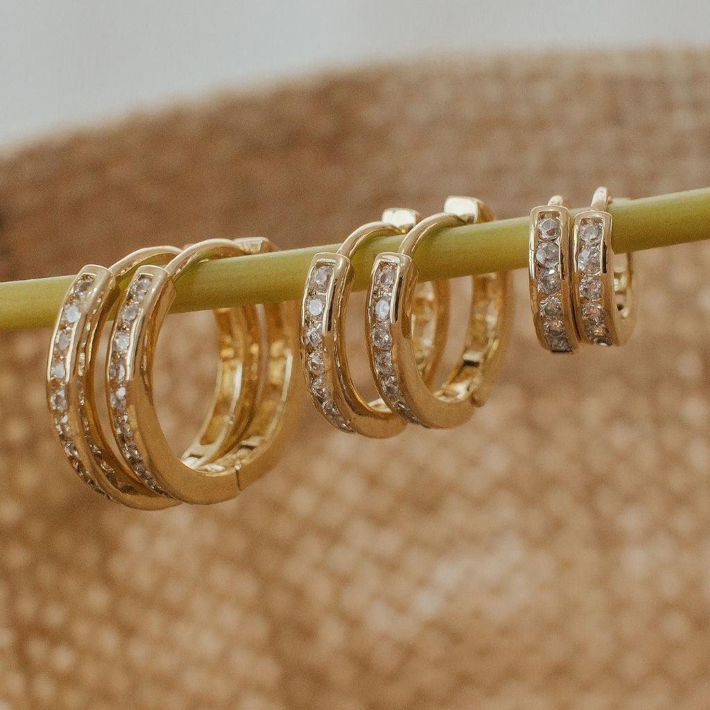 Brinco Trio De Argola Articulada com Zircônia Banhado a Ouro 18K - Mafê Acessórios