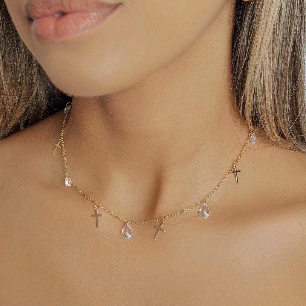 Colar Pingente Cruz Com Zircônias Banhado a Ouro 18K - Mafê Acessórios