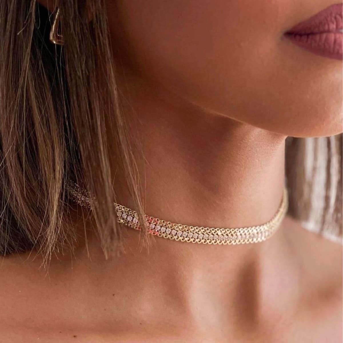 Choker Luxo com Zircônias Banhado a Ouro 18k - Mafê Acessórios