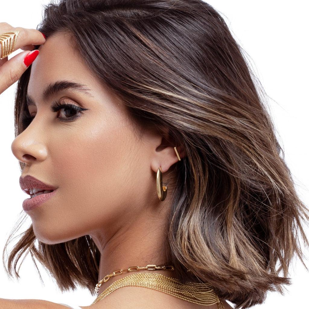 Brinco Argola Anzol Banhado a Ouro 18K - Mafê Acessórios