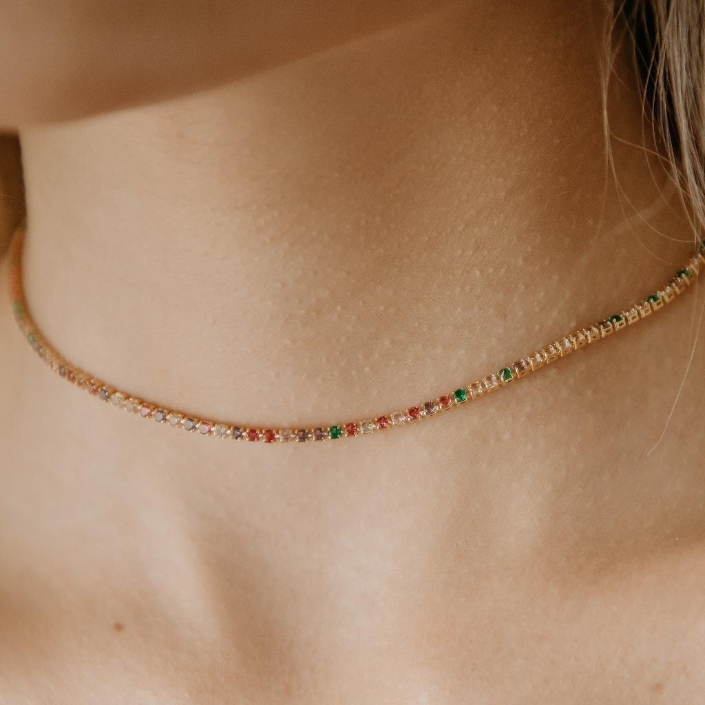 Choker Riviera Colorida Banhada a Ouro 18K - Mafê Acessórios