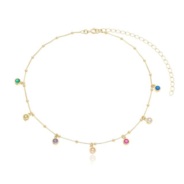 Choker Com Zircônias Coloridas Banhado a Ouro 18k - Mafê Acessórios