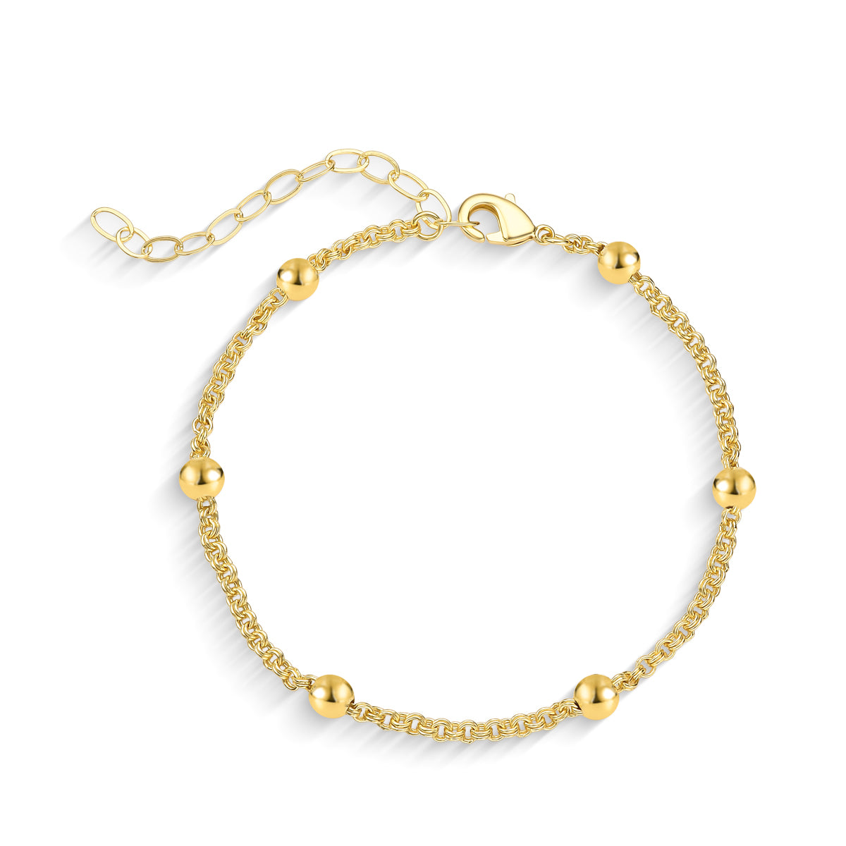 Pulseira de Elos com Bolas Lisas Banhada a Ouro 18K