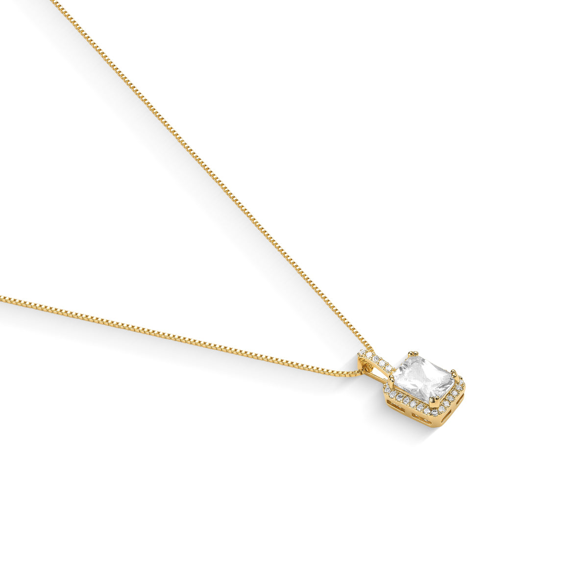 Conjunto Corrente Veneziana Brinco e Pingente Cravejado com Baguete de Zircônia Cristal Banhado a Ouro 18k