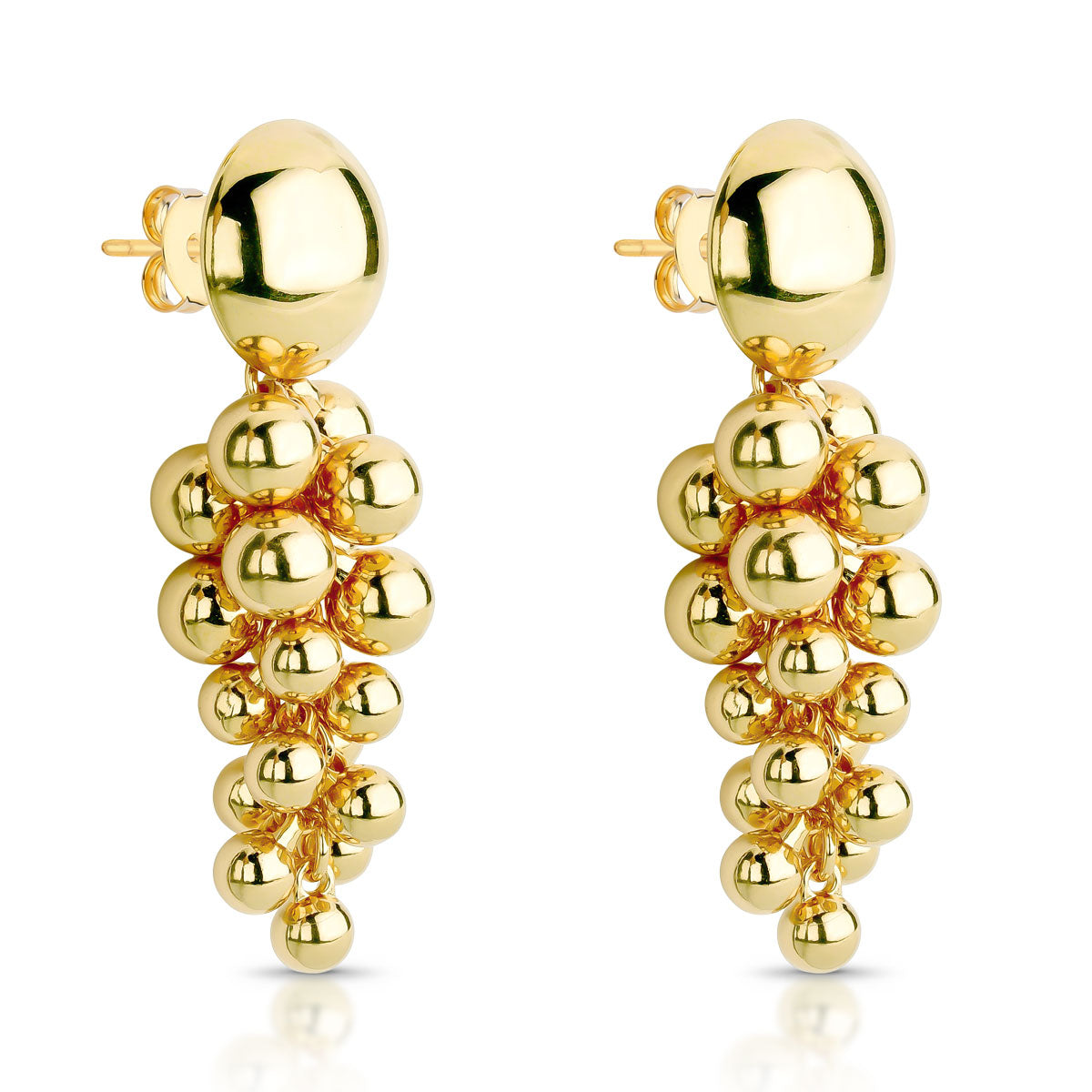 Brinco Meia Esfera com Esferas Penduradas Banhado a Ouro 18k