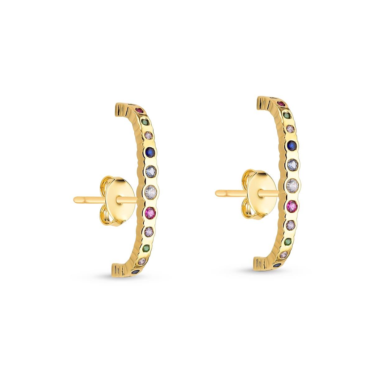 Brinco Ear Hook com Zircônias Coloridas Banhado a Ouro 18k