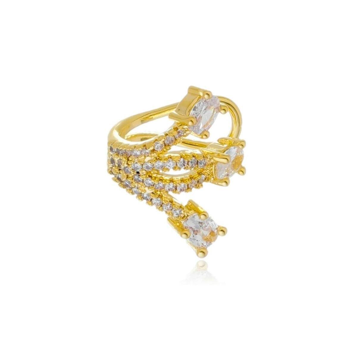 Piercing Fake Cravejado Com Zircônia Banhado a Ouro 18K