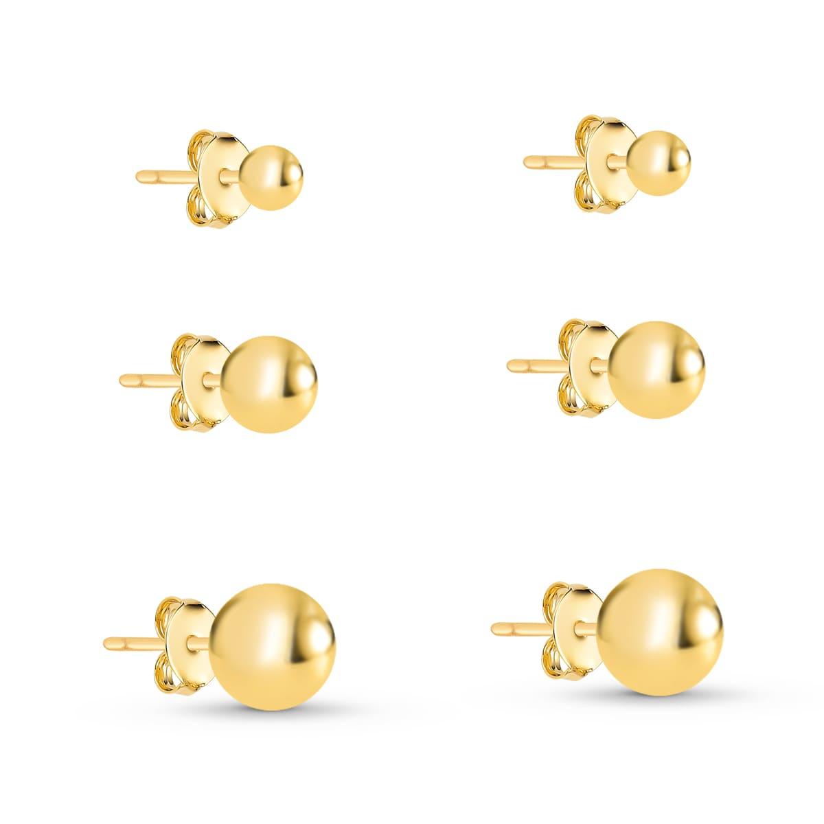 Brinco Trio Bola Lisa Banhado a Ouro 18k